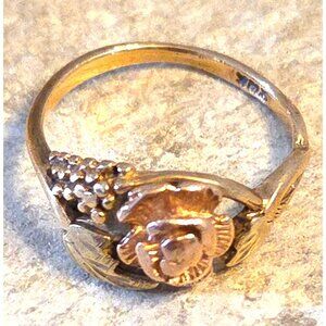 10K Black Hills Gold Pinky Ring Size 5 Rose Grapes and Green Leaf